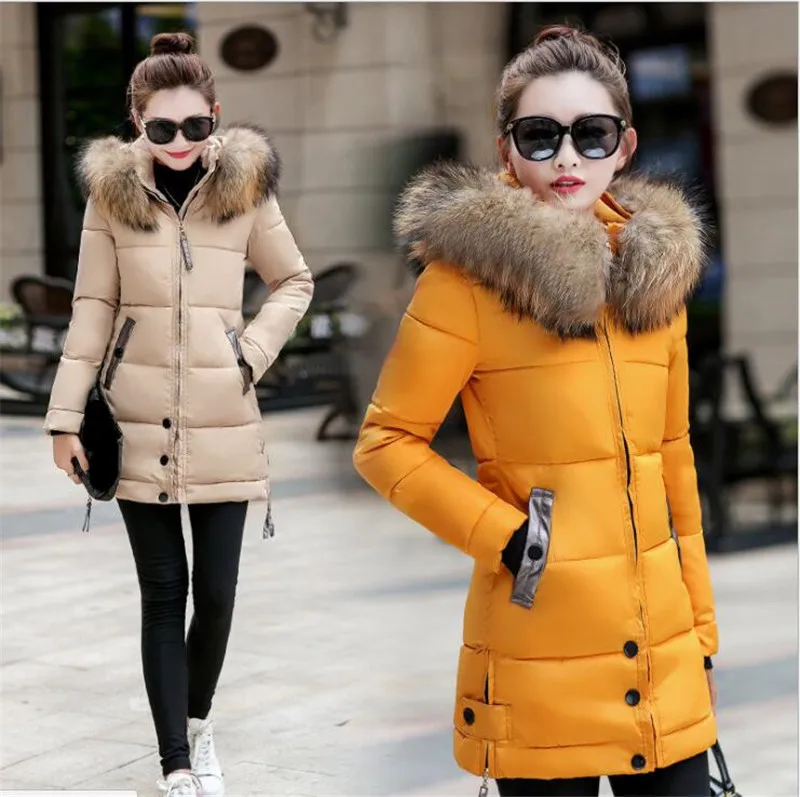 New 2018 Winter Jacket Women Coats Artificial raccoon hair collar Female Parka black Thick Cotton Padded Lining Ladies Coats