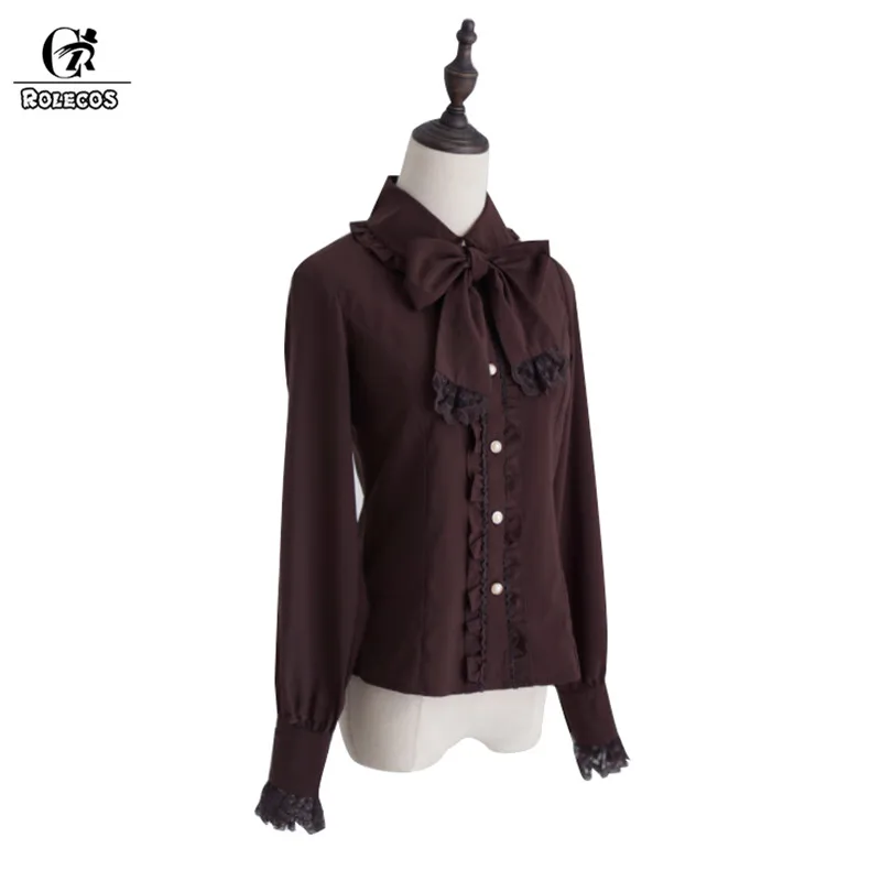 

ROLECOS 3 Colors Lolita Blouse For Women Slim Long Sleeve With Collar Bowknot Lolita Shirt Female Classical Lolita Tops Gifts