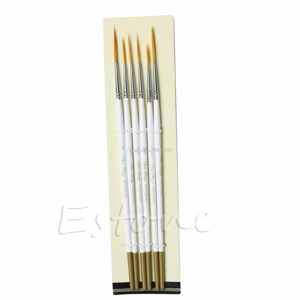 

6Pcs Round Brush Hook Line Pen Artist Nylon Hair Paint Set Draw Painting Craft yy56