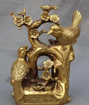 

zhmui88002841808++China Fengshui Brass Auspicious wealth Plum blossom Magpie Bird Lucky Statue