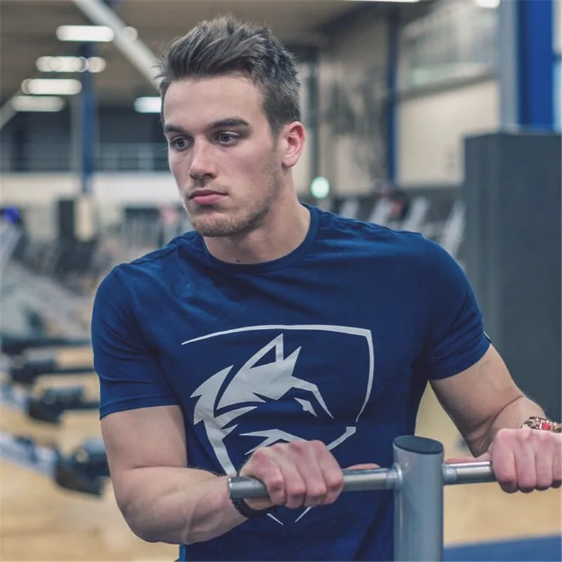 Спортивная футболка для бега, Мужская модная брендовая облегающая футболка для фитнеса, мужская летняя хлопковая спортивная одежда с коротким рукавом