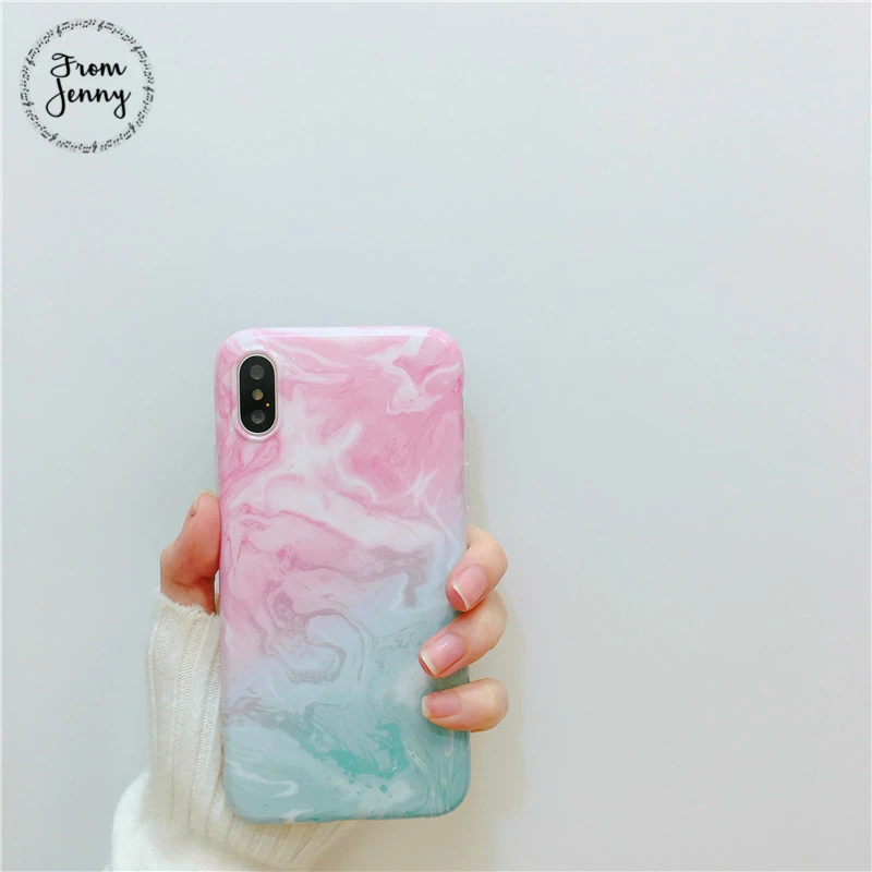 

From Jenny Pink Blue Marble TPU soft Painting Case Soft Back Cover For Apple iPhone X Case