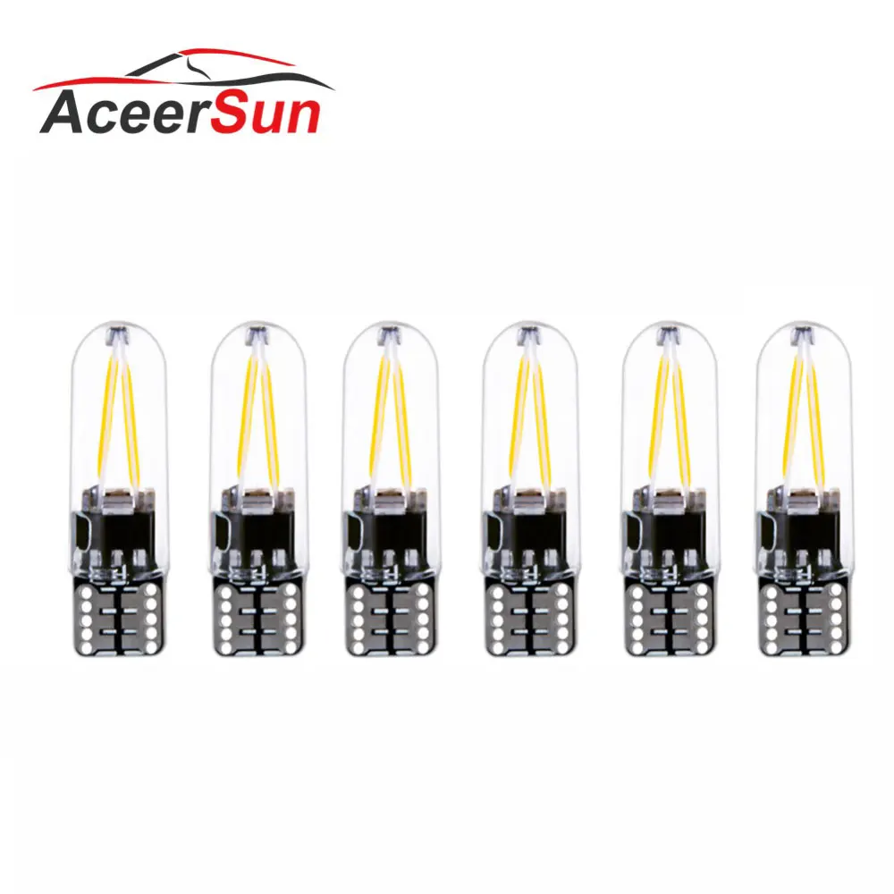 Aceersun 6pc LED W5W led T10 194 cob glass car light Led filament auto automobiles reading dome bulb lamp DRL styling 12v | Автомобили и