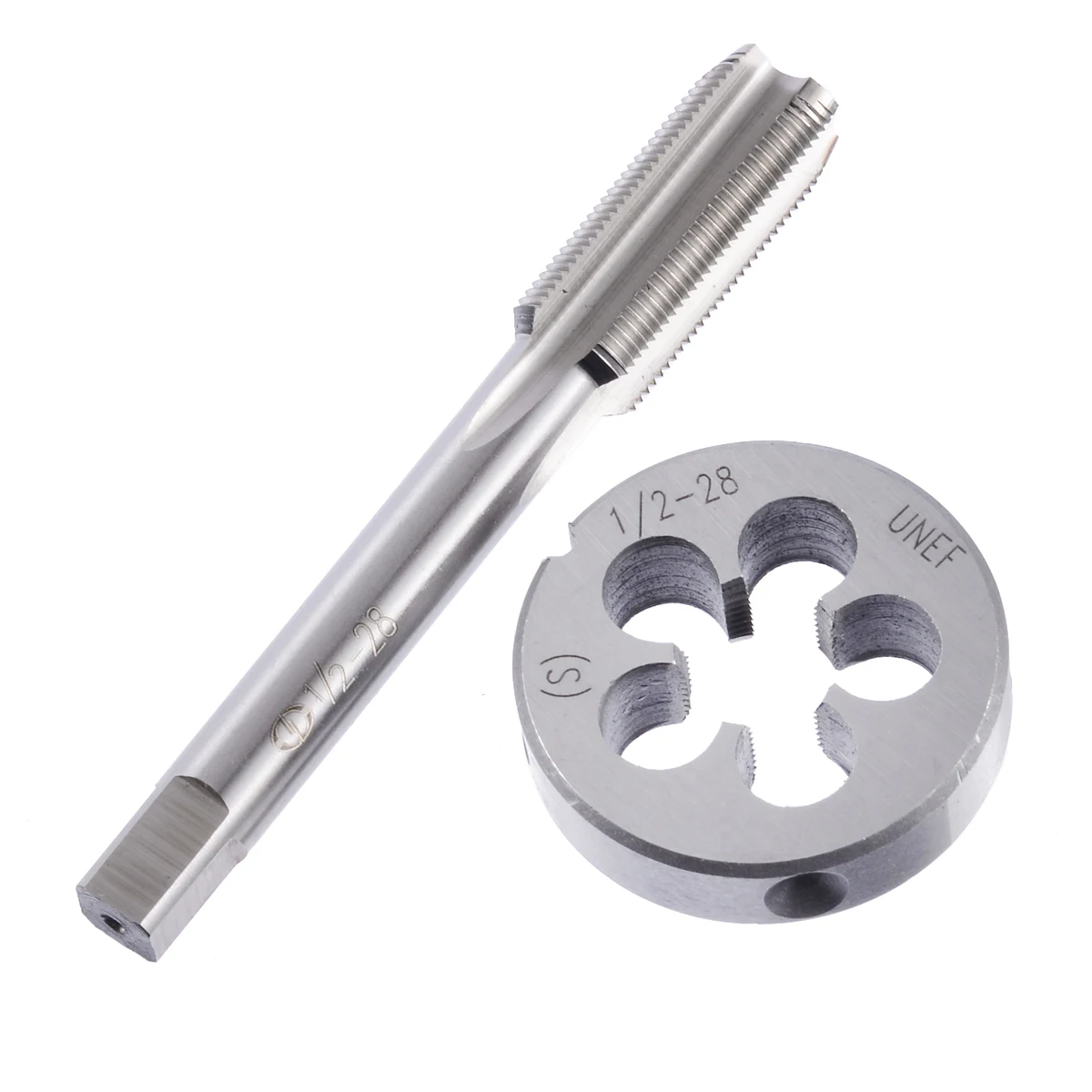 HSS 5/8-24 Tap or 1/2-28 Tap&Round Die Set Right Hand Tapping Cutting Tool Machine Hand Tap Die External Thread Machining Tool - Цвет: Half to 28