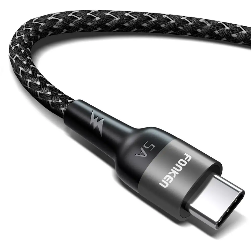 FONKEN 5A usb type C кабель Supercharge 40 Вт USB C провод SCP FCP QC4.0 QC3.0 быстрое зарядное устройство type-C 1 м 2 м Android кабели быстрого телефона - Цвет: 5A Grey Cable