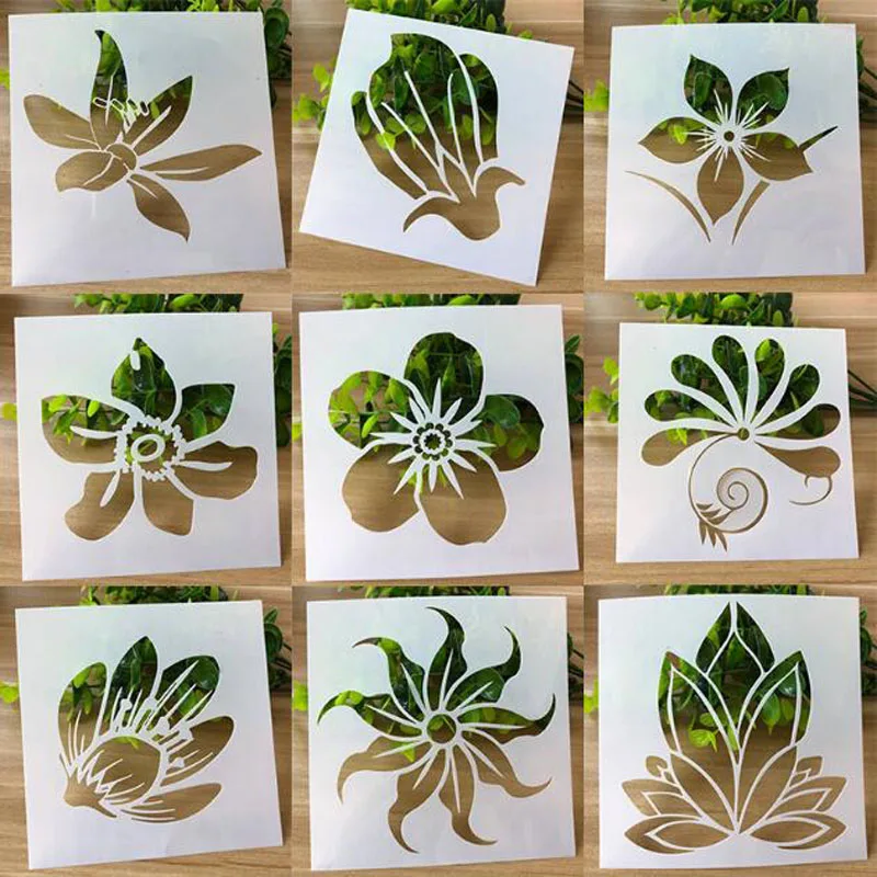

9pc Stencil Flower Bullet Journal Openwork Painting Template DIY Embossing Craft Accessories Sjablonen For Scrapbooking Decor