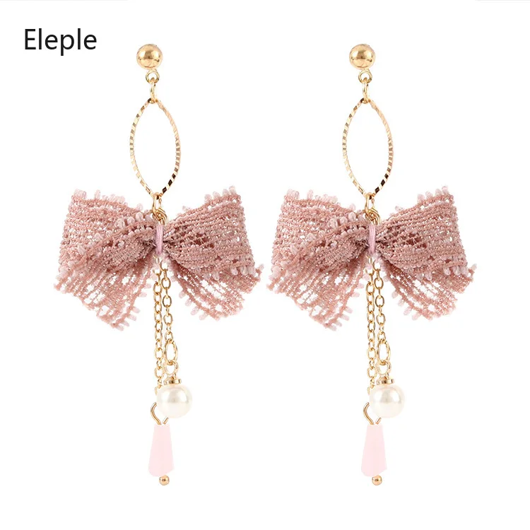 

Eleple Dropshipping Trendy 3 Colors Lace Bowknot Dangle Earrings for Woman Cute Earrings Fashion Jewelry Supplier C9E15