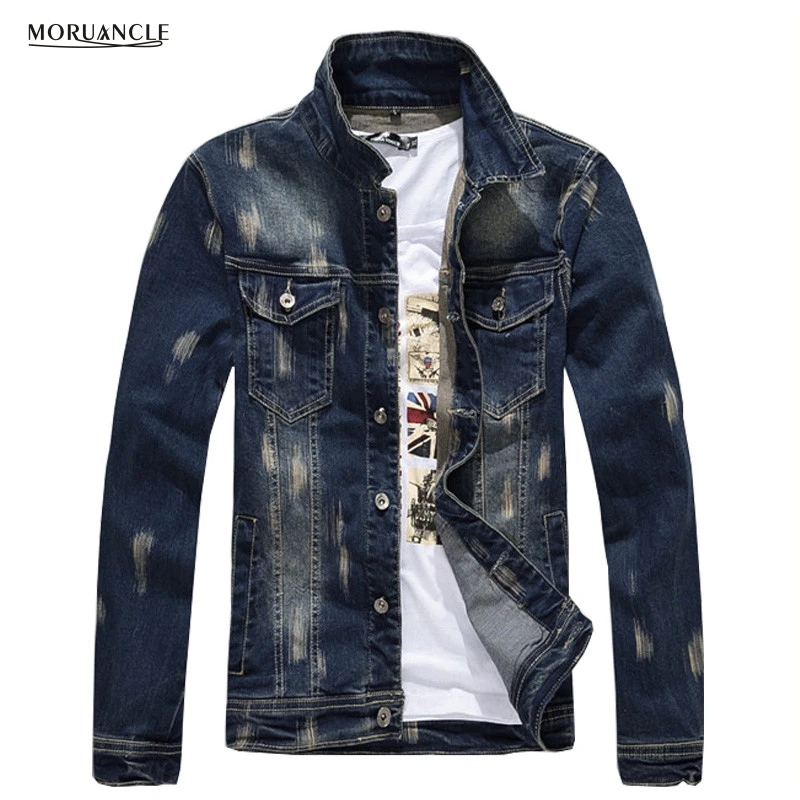 MORUANCLE Spring Autumn Men's Scratched Denim Jackets Slim Fit Washed ...