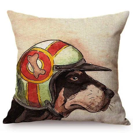 Nordic Comic Funny Dog Pilot Motorcycle Driver Home Decoration Throw Pillows Cases Humorous Dog Cosplay Roles Sofa Cushion Cover M083-2