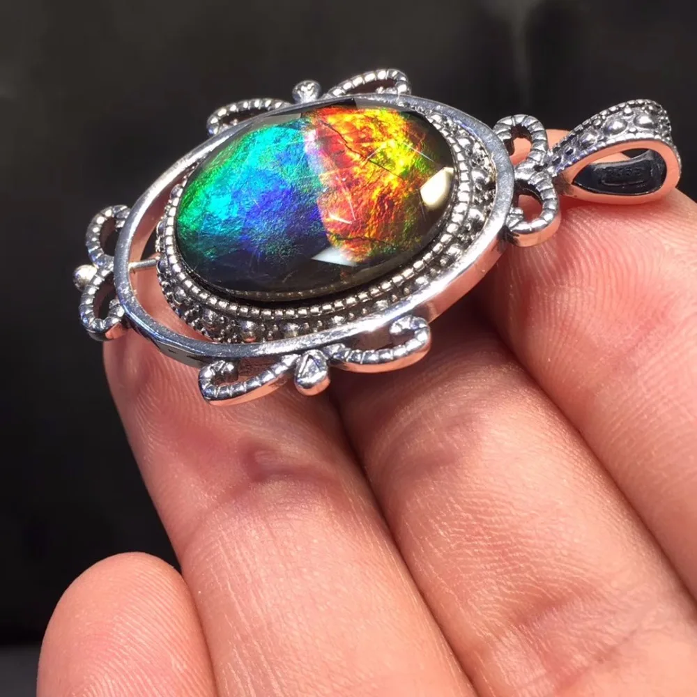 

Fine Jewelry Real 925 Steling Silver s925 100% Natural Ammonite Ammolite Stone Gemstone Female Pendant Necklaces Christmas Gift