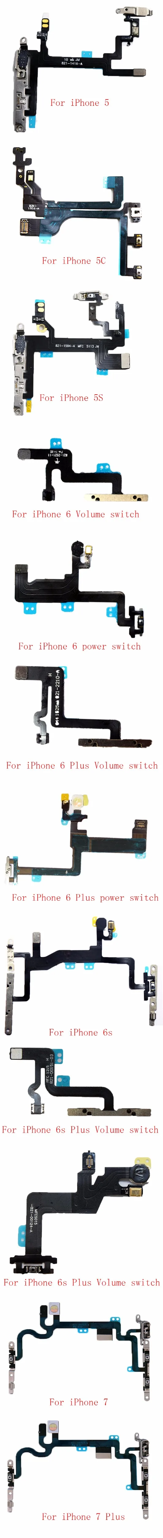 1 шт. для iPhone 5 5c 5S 6 6s 6 Plus 7 7 Plus кнопка включения выключения питания гибкий кабель с разъемом для выключения звука
