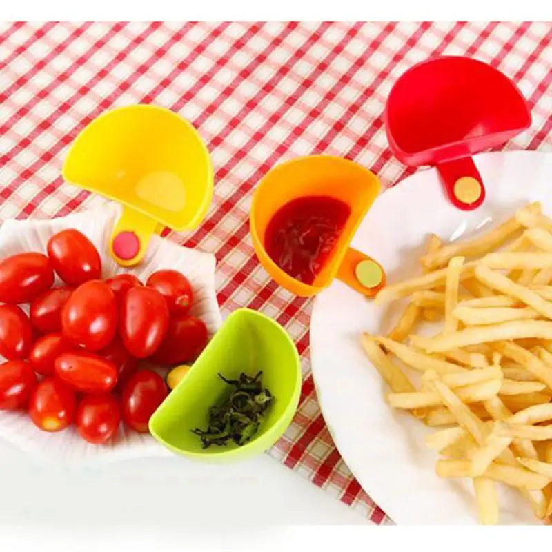 

4Pcs Multi-functional Assorted Salad Sauce Ketchup Jam Dip Clip Cup Bowl Saucer Tableware Box for Tomato Sugar Kitchen Gadgets