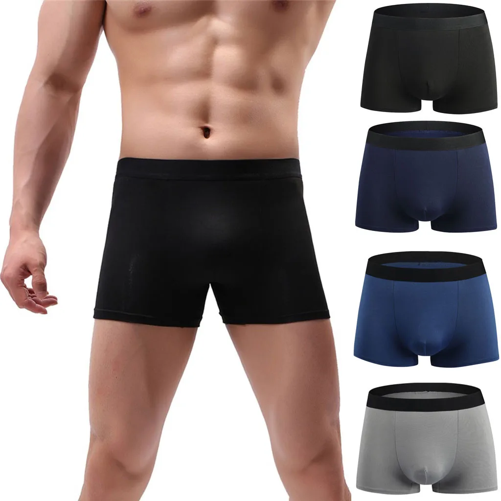 

4 PC Men's Underwear New Sexy Solid Color Low Waist Soft and Comfortable Polyester Breathable Fashion Casual Daily Boxer #Z