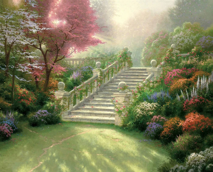 free shipping classical Thomas tree stone ladder landscape canvas prints oil painting printed on art decoration picture | Дом и сад