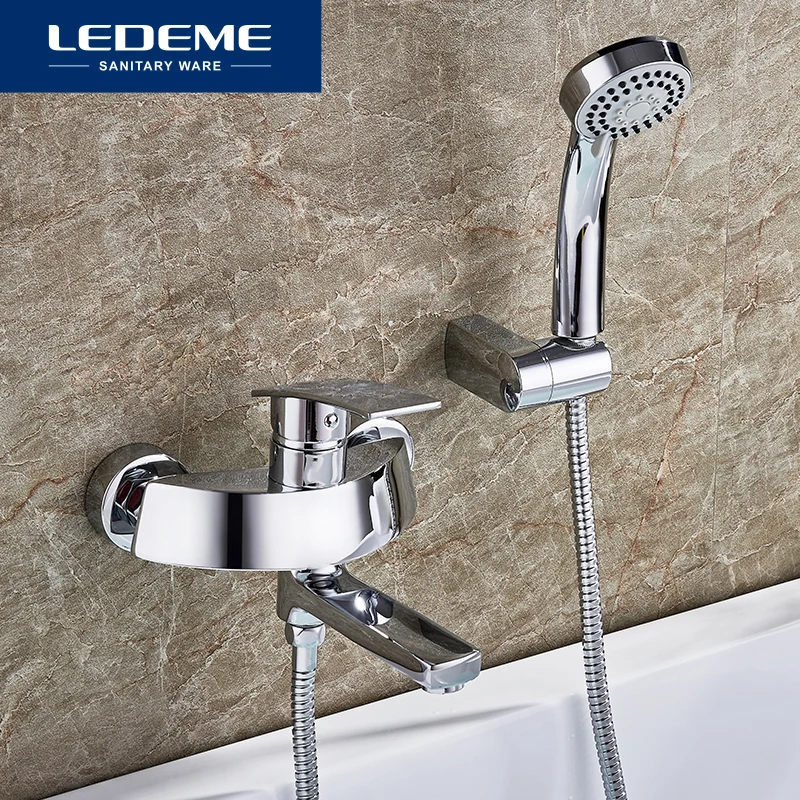 LEDEME النحاس الساخنة والباردة حنفية الحمام الحمام صنبور مجموعة الحمام خلاط مع اليد رذاذ دش خلاط صنابير صنبور حوض استحمام L3170