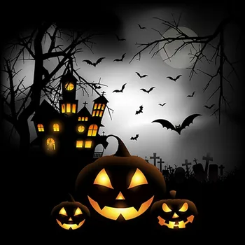 

Moon Castle Tree Pumpkin Graveyard backdrop Vinyl cloth High quality Computer printed Halloween Background
