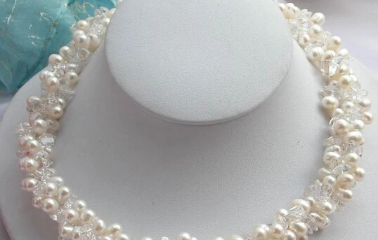 

FREE SHIPPING>>>@@ > RHJ0040 3row 16" rice 8mm white fw pearl crystal necklace