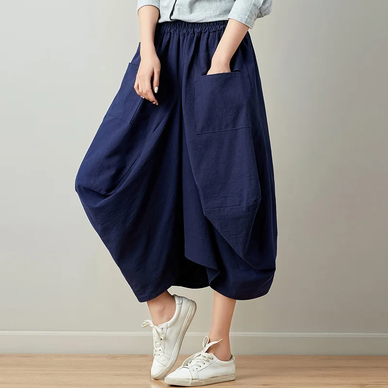 

2019 Spring Autumn New Style Loose Linen Lantern Skirt with Pocket