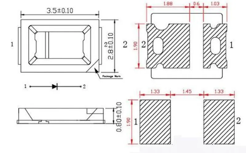 1000 шт. 2835 Светодиодный SMD 18 в 9 в 6 в 3 в высокомощный светильник 1 Вт 0,2 Вт 0,3 Вт 0,5 Вт чип высокого напряжения