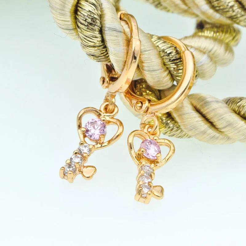 Cristal Heart Key Drop Earring Women Gold Earrings Baby Boucle D'oreille Bebe Orecchini Donna Kolczyki Earing Jewelry Kids E2601
