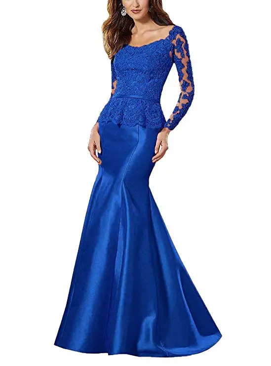 

2019 Women's Long Sleeves Mermaid Formal Gowns Evening Party Dress Vestiti Eleganti Donna Cerimonia Sera