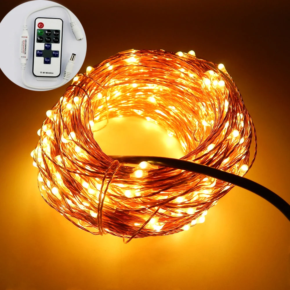 Us 16 39 18 Off 66ft 20m 200 Leds Copper Wire Garden Led String Starry Light Fairy Lights 6v Power Adapter Uk Eu Au Plug Remote Controler In