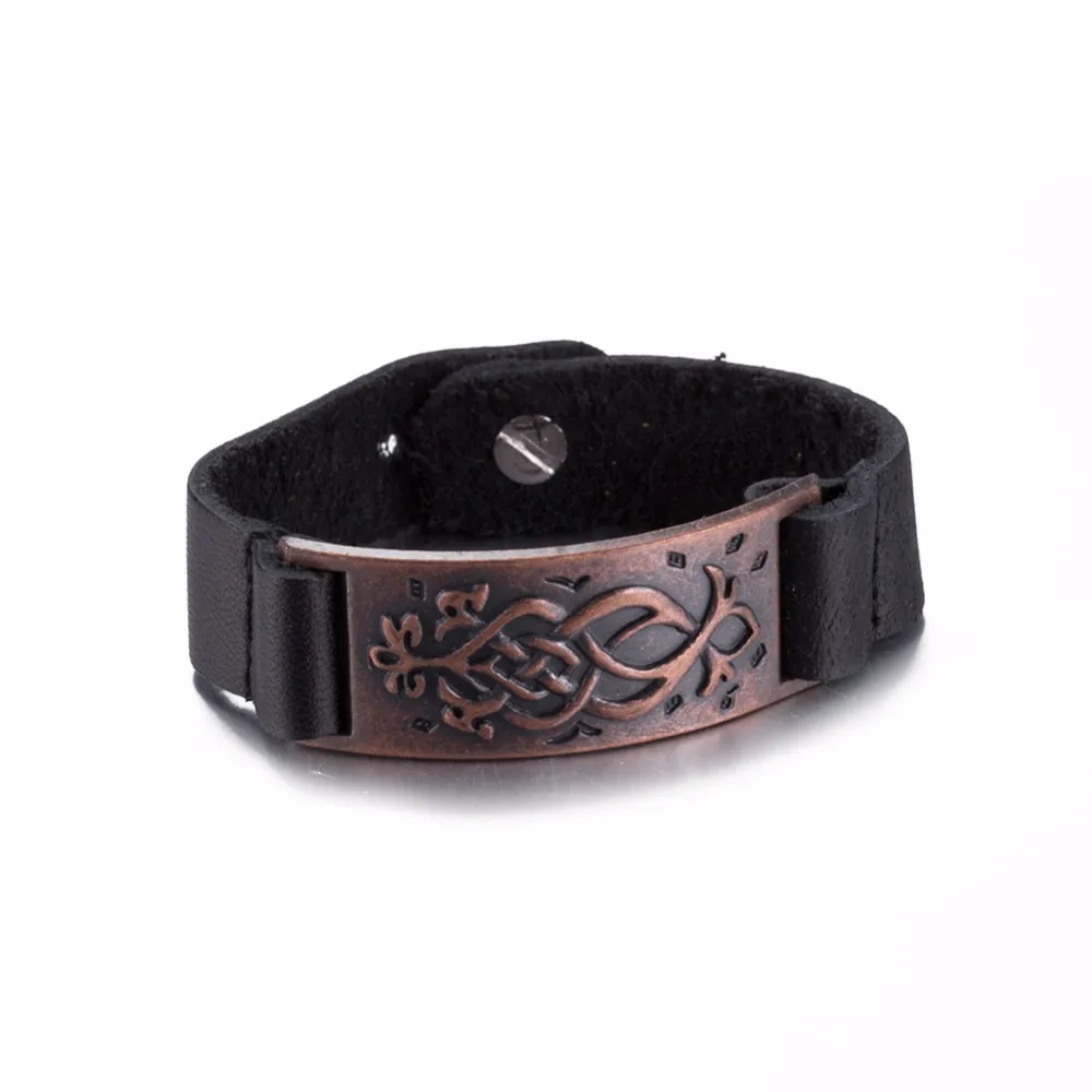 black leather bracelet for women men watch bangle with silver plated sculpture square design charm chain handmade bijouterie HF101 (2)