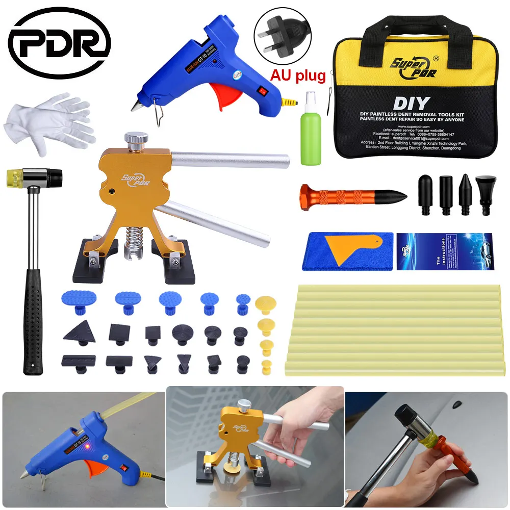

PDR Dent Repair Tool Removal Hand Tools Kits AU Plug Car Door Body Vehicle Removal Tool Set Glue Gun Sticker