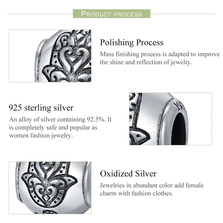 BAMOER Лидер продаж 925 пробы серебро Фатима рука вера бусины силы подходят шарм браслеты для женщин DIY Ювелирные изделия SCC306