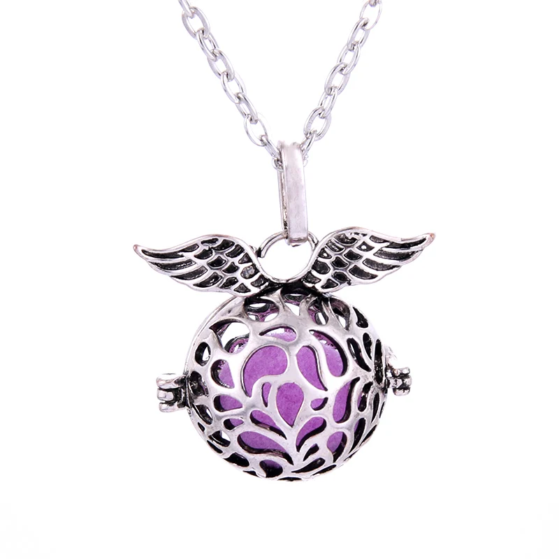 

Angel wings openwork pattern aroma necklace Cage Flower Ball Box Copper Ball perfume Pendant Essential Oil Diffuser Necklace