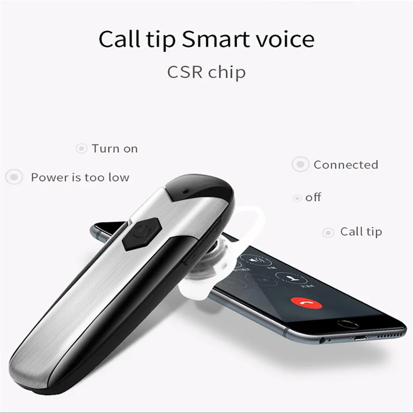 CSR V4.1 Bluetooth Headset Noise Cancelling Wireless Earpiece Handsfree Headset Comfy Smart Voice Sweatproof Earphone 40AP414