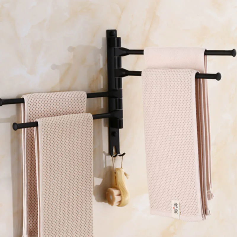 Günstig Wand Halterung Swivel Handtuch Bar raum aluminium schwarz Handtuch Rack Halter für Bad