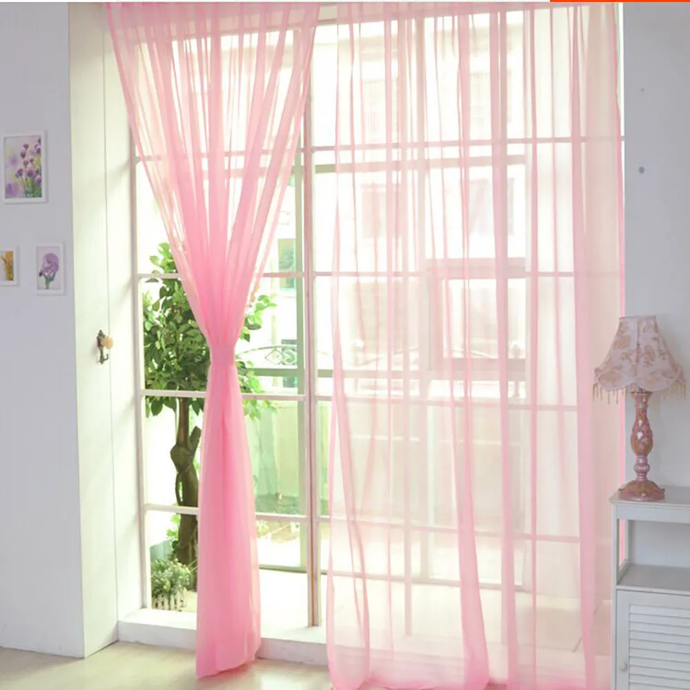 

1 PCS Pure Color Tulle Door Window Curtain Drape Panel Sheer Scarf Valances Quality all-match window screens tulle voile curtain