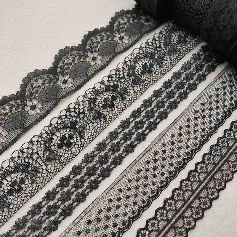 

Beautiful 10 Yards/Lot Black Lace Ribbon Tape Quality Lace Trim DIY Embroidered Lace For Sewing Decoration African Lace Fabric