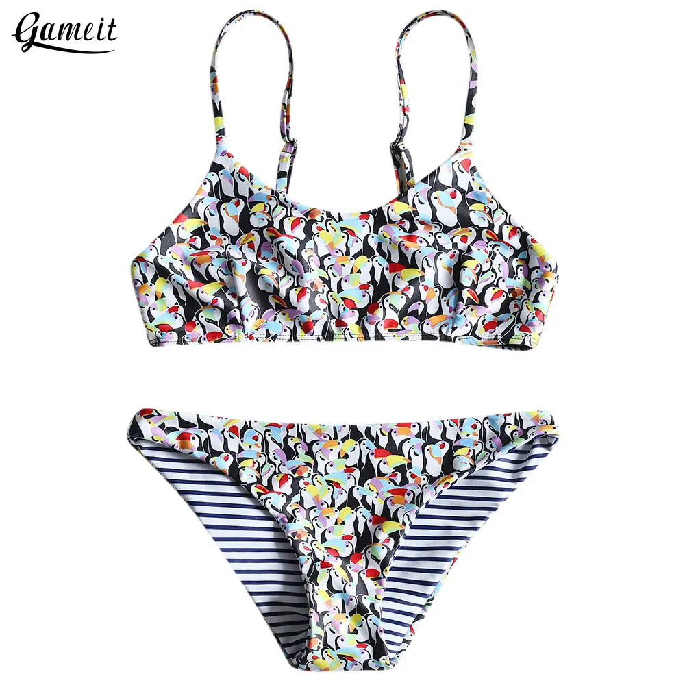 Gameit Flounce Penguin Print Bikini Set Low Waist Triangle Bikinis 2018 ...