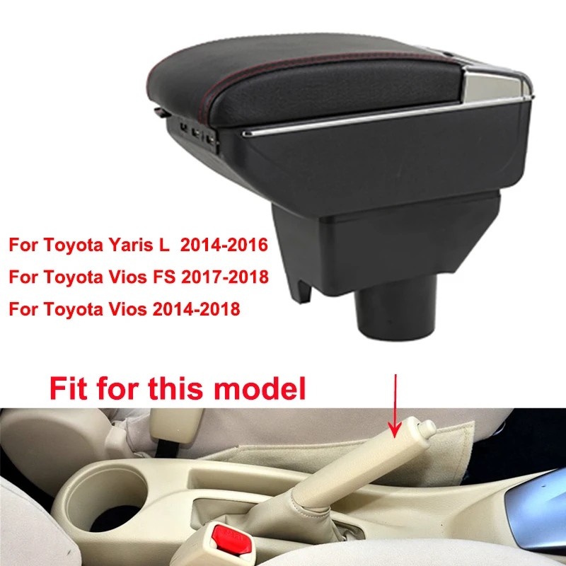 Armrest Box for Toyota Yaris L Vios FS 2014-2018 USB Charging LED Light Arm Rest Rotatable Centre Console Storage Box