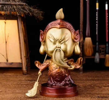 

8'' brass copper carved dragon small cartoon hold machete Guan Gong statue