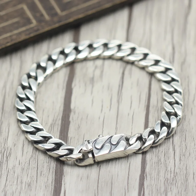 

S925 Sterling Silver Tide Models Men Simple Braided Bracelet Personality Generous Retro Glossy Wild Thai Silver Chain