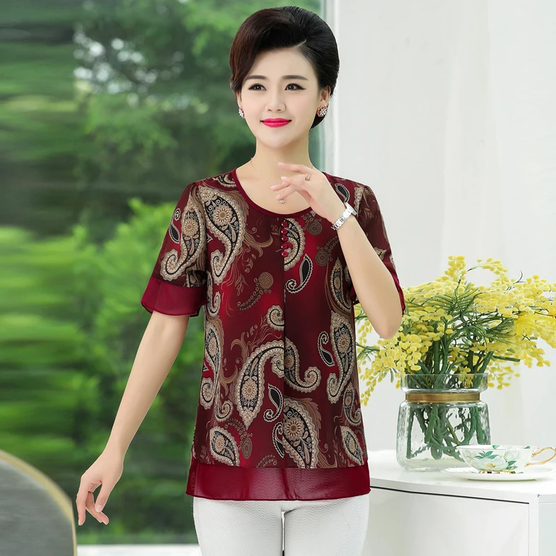 2021 Summer Mother Clothes Plus Size O-Neck Short Sleeve Printed T-Shirt Middle Age Women Tops Camiseta Bottoming Shirt | Женская одежда