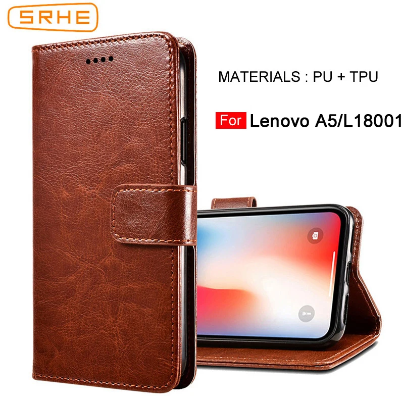 

SRHE For Lenovo A5 Case Cover Flip Leather Wallet Silicone Case For Lenovo A5 Cover Lenovo L18011 With Magnet Holder