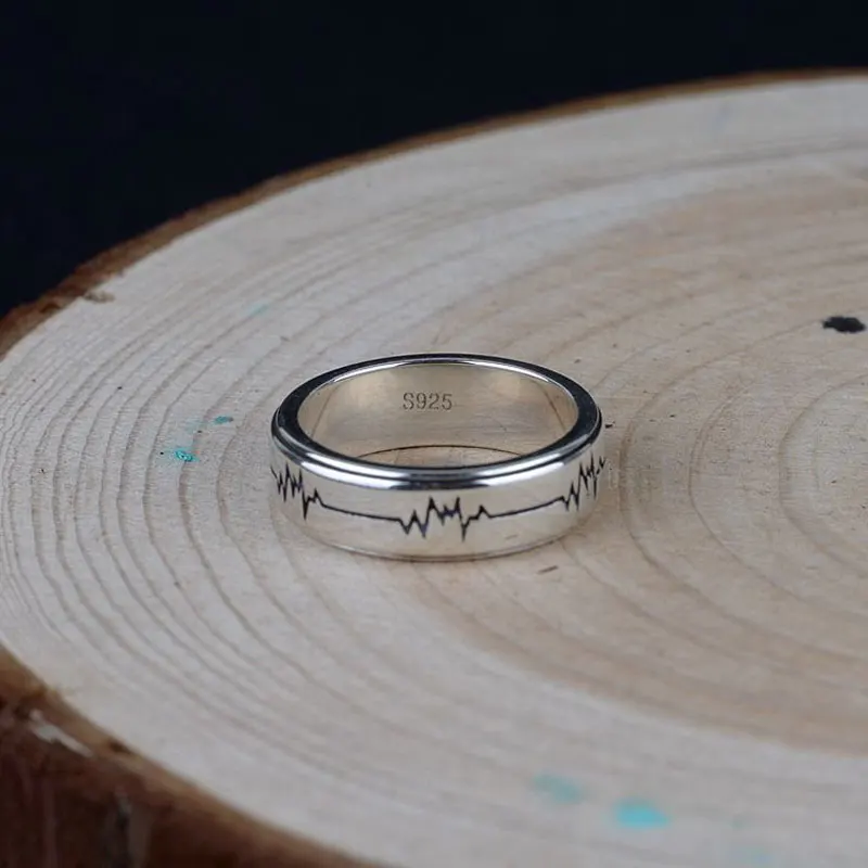 FNJ панк электрокардиограмма кольцо 925 серебро Anillos Новая мода S925 Стерлинговое