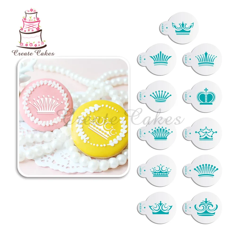

11Pcs/Set Crown Cookie Stencil Coffee Decorative Stencil for Baking Mold Plastic Stencil for Cupcake Decorating Stencil ST-878