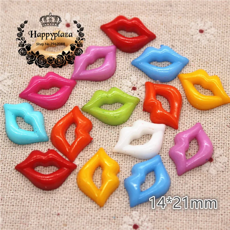 

100pcs Mix Colors Cute Plastic Lip Flatback Buttons No Hole Clothing Accessories Sewing Supplies,14*21mm