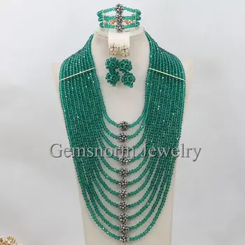 

New Teal Green Chunky Bib Statement Necklace Set Crystal Jewelry Set Silver Balls Christmas Jewelry Gift Free Shipping WA211