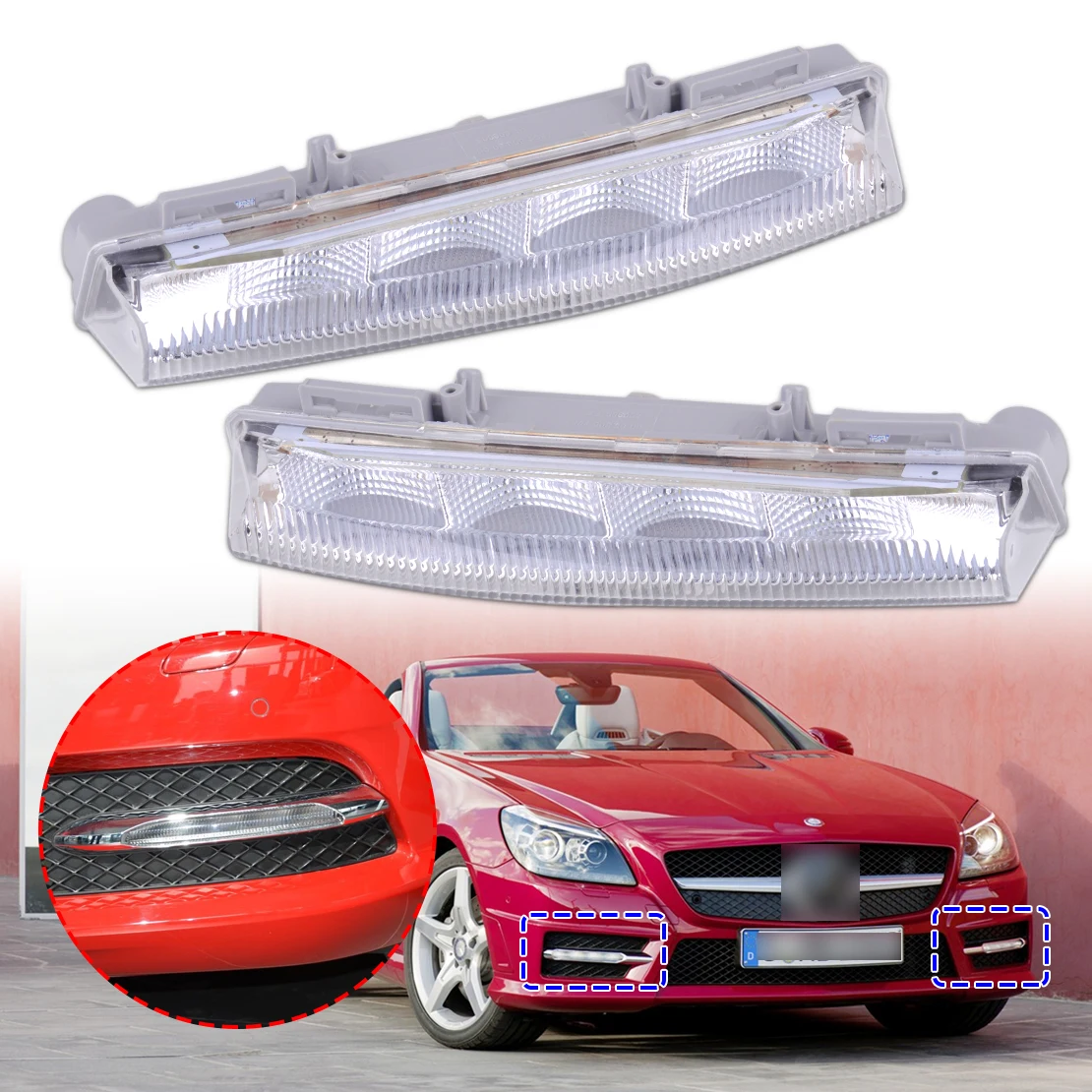 beler Car Fog Light Left + Right Front DRL Daytime Running For Mercedes Benz W204 C230 C250 C300