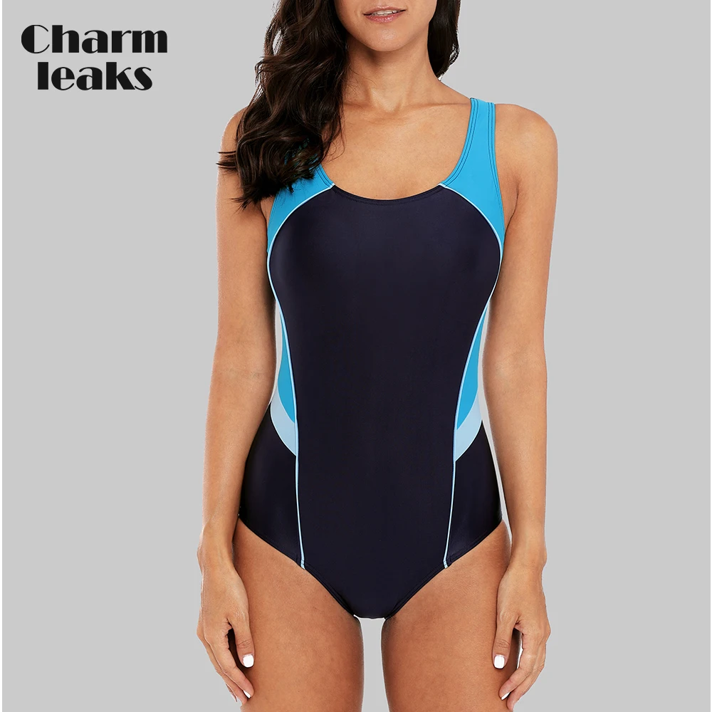 

Charmleaks Women One Piece Sports Swimwear Sports Swimsuit Slim Bikini Training Monokini Beachwear Bathing Suit