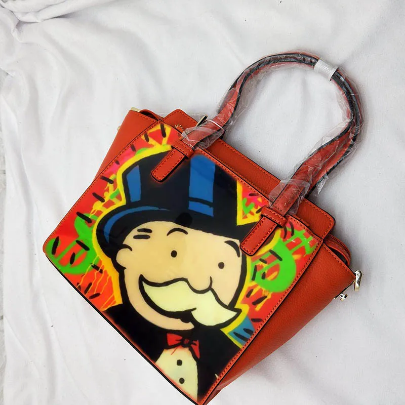 

printing ALEC POP Art Cartoon Shoulder Bags Luxury Handbags Women Bags Designer High Quality Genuine Leather Crossbody Bags