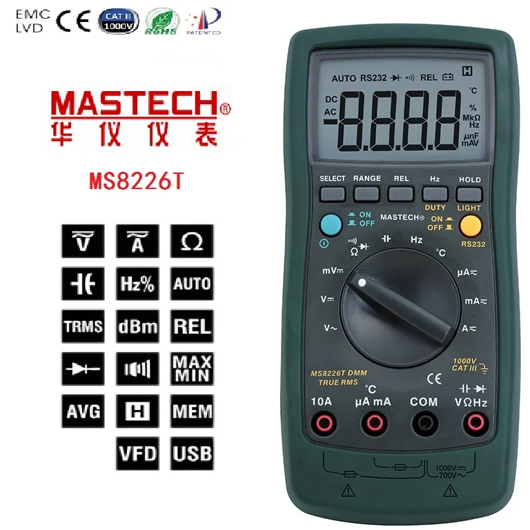 

MASTECH MS8226T Direct current appliances with Digital Multimeter Auto range True RMS DMM HZ Capacitance Temperature Meter