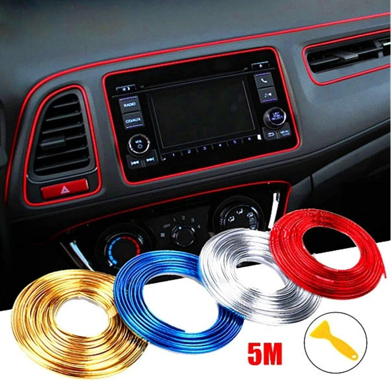 

5M Car Styling Interior Decoration Strip Chrome Silver Blue Red Moulding Trim Air Dashboard Door Edge Auto Accessories