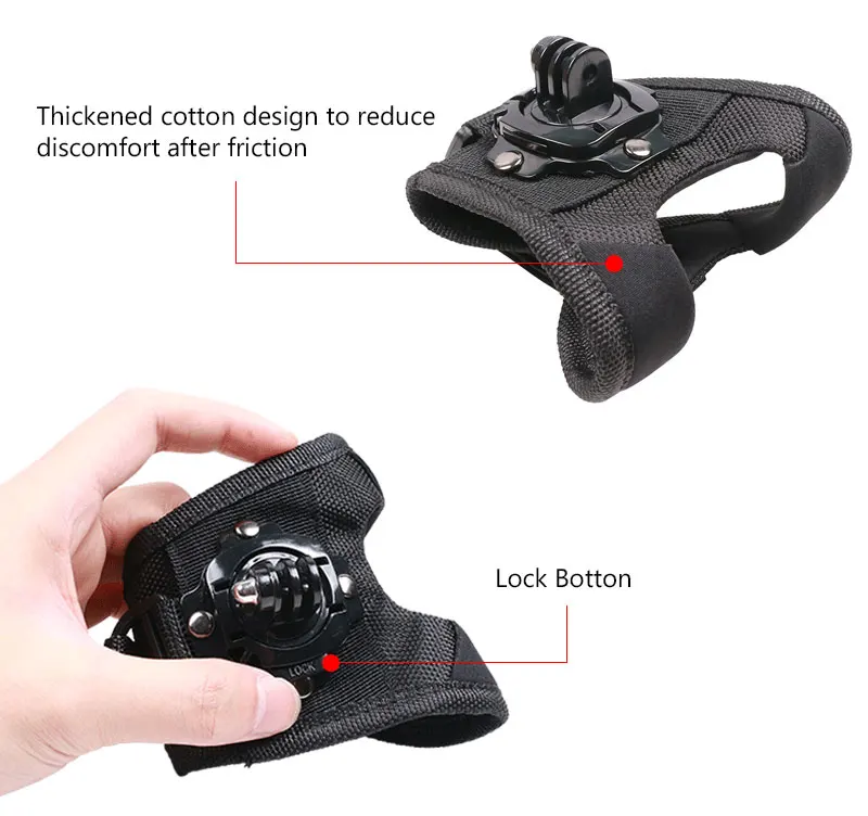 Glove Wrist Band 360 Degree Swivel Rotation Hand Strap Belt Tripod Mount For GoPro Hero 543+ For Go Pro SJCAM SJ4000 GP127L (3)